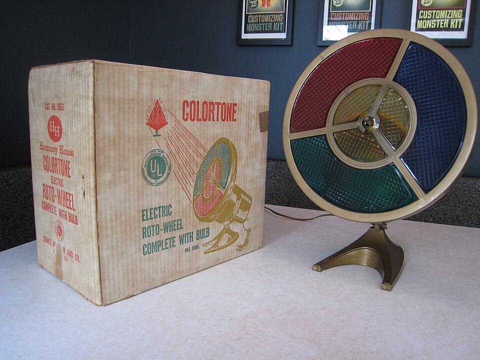 Real Colortone rotating colour wheel beside its original printed box