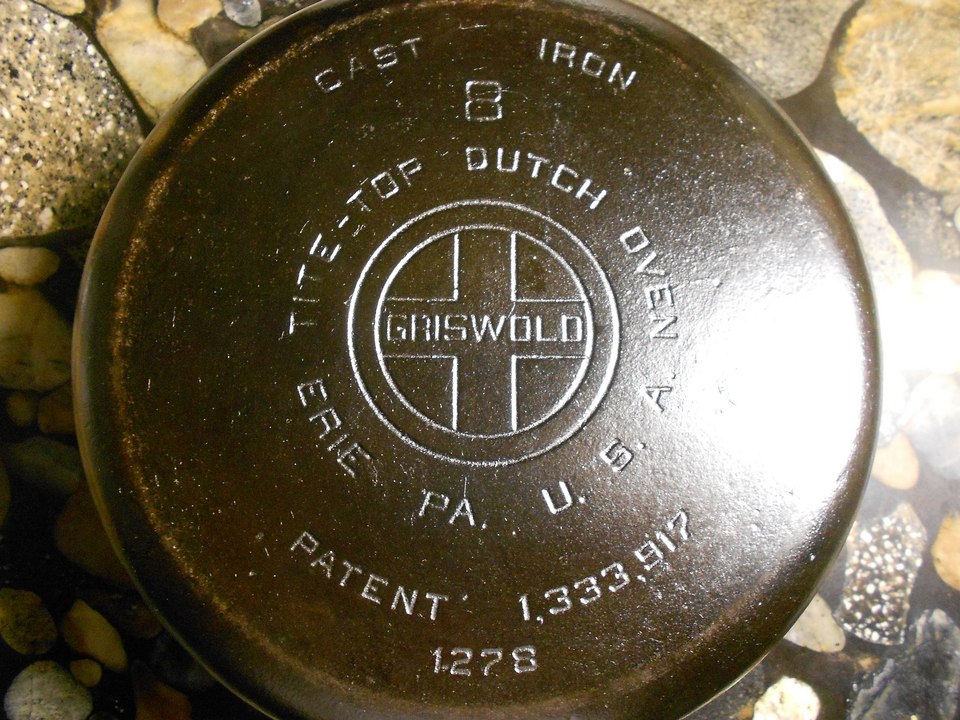 Real Griswold number eight Dutch oven bottom with large logo and patent wording