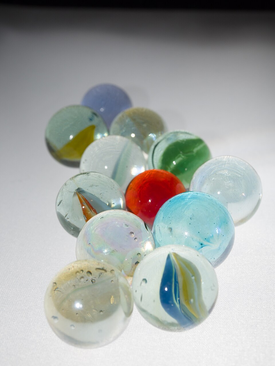 Real glass marbles lit from below to reveal their surfaces and interiors